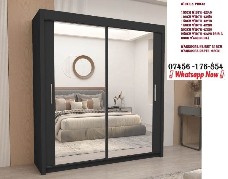 Berlin Wardrobe - Modern black ,White & Grey, 120-203cm all size are available