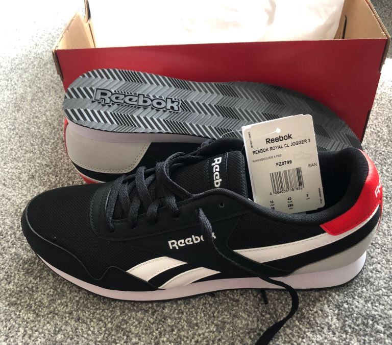 Reebok Royal CL Jogger 3 Trainers - Black/White/Red, New
