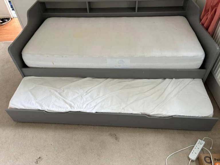 Grey Day Bed with Trundle and Mattresses – Good Condition