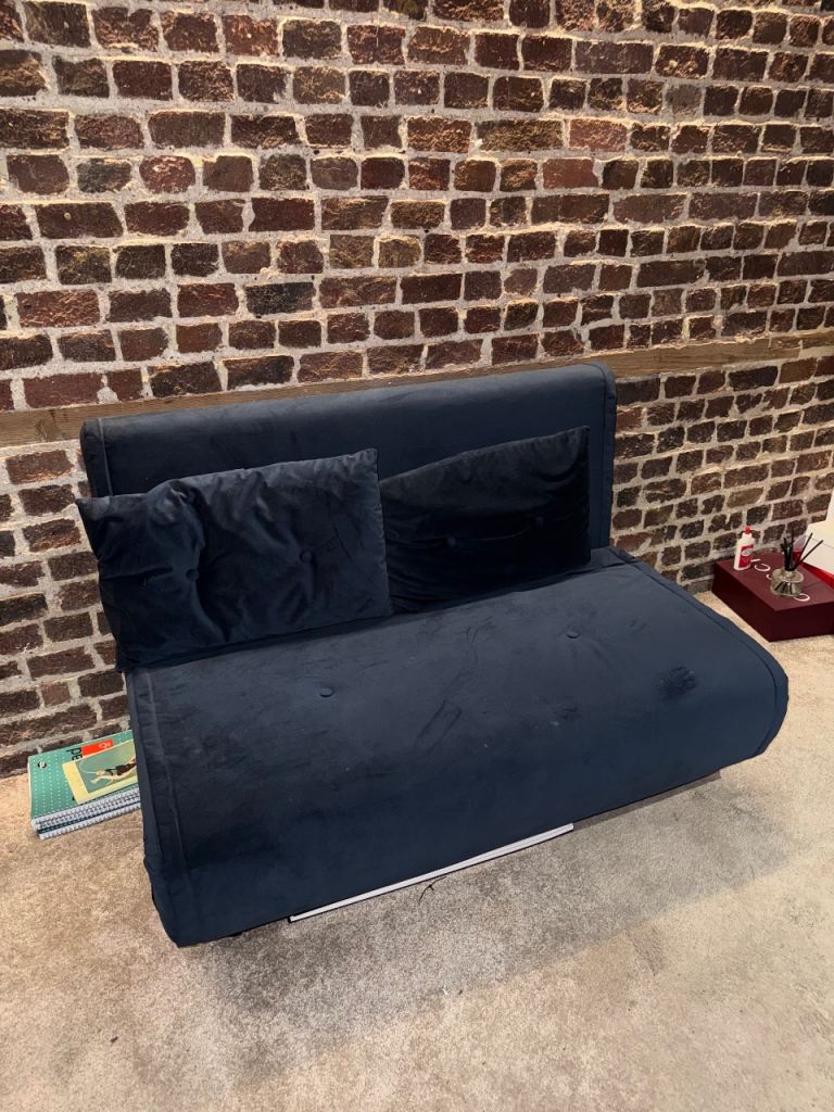 Navy Fabric Sofa Bed with Cushions – Good Condition