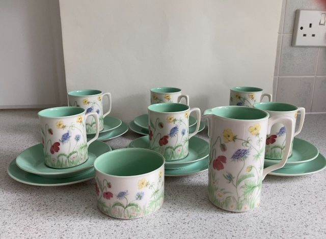 Branksome Pottery Handpainted Coffee set with plates creamer and bowl