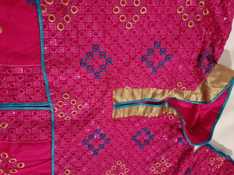 New. Pink blue a line dress kameez with salwar and shawl scarf. Diamontes. Asian womens dress suit