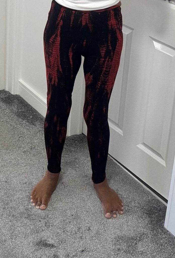 Women’s Black Red Vermilion Leggings By Freak Scene -Stretch Trousers -Batik-Dye Size: S/L