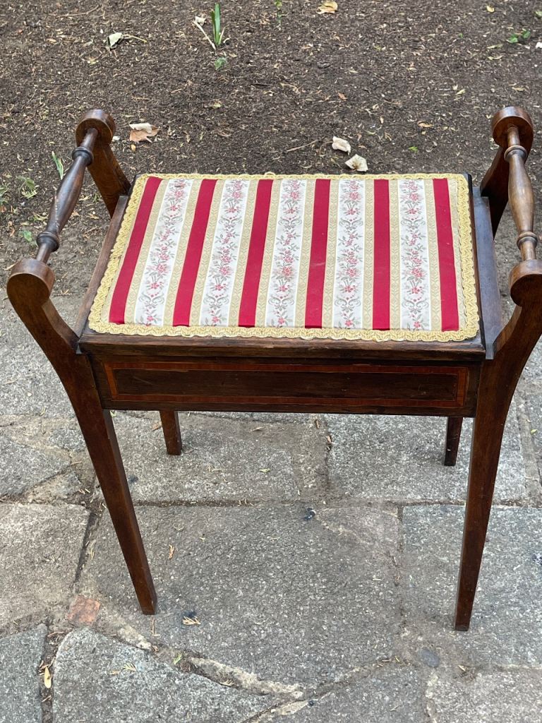 Antique Edwardian Mahogany Piano Stool - Storage Bench Music Box Inlaid