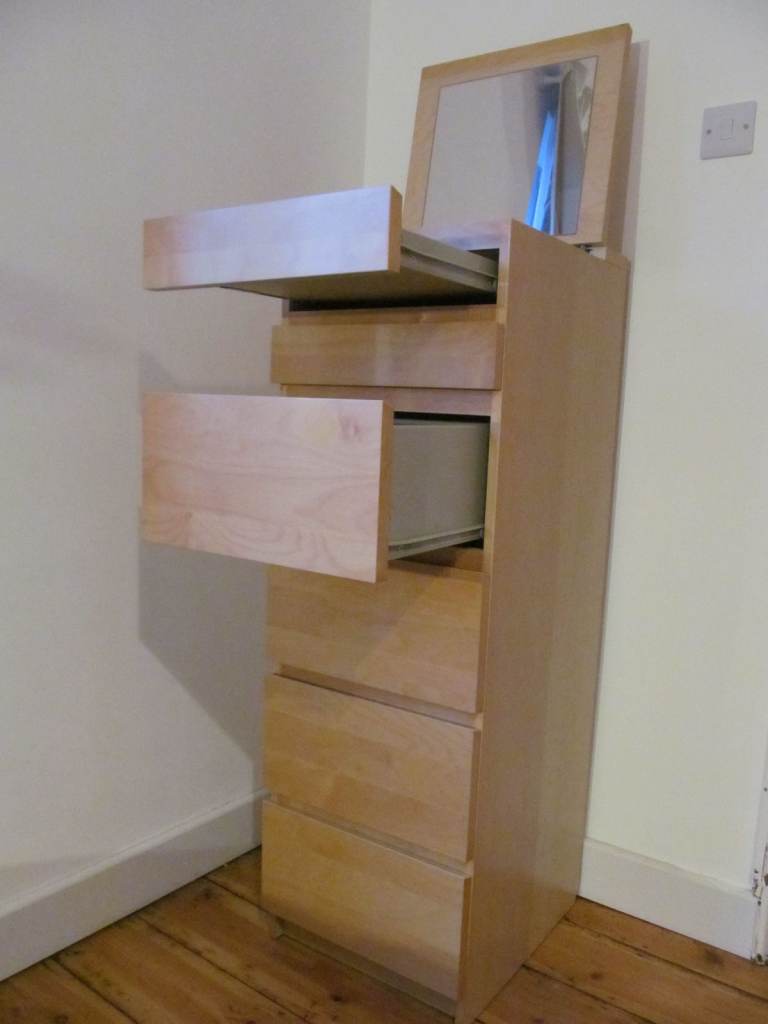 IKEA Malm tall boy / vanity mirror unit, beech effect