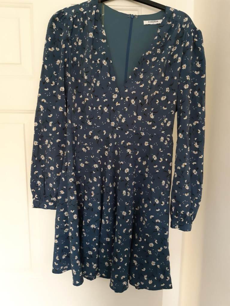 Blue v neck dress with daisies