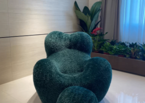 Artone Wood Luxury Green Sculptural Fabric Chair