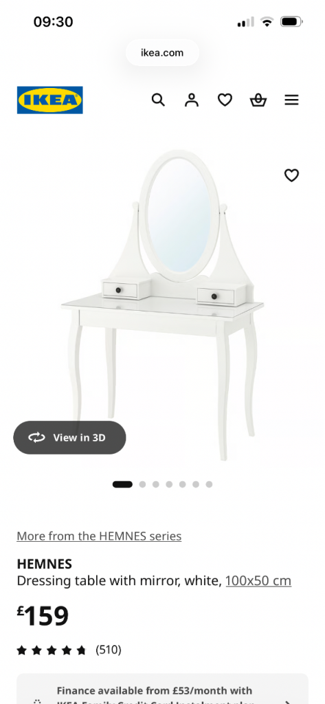 IKEA HEMNES Dressing Table with Mirror – White