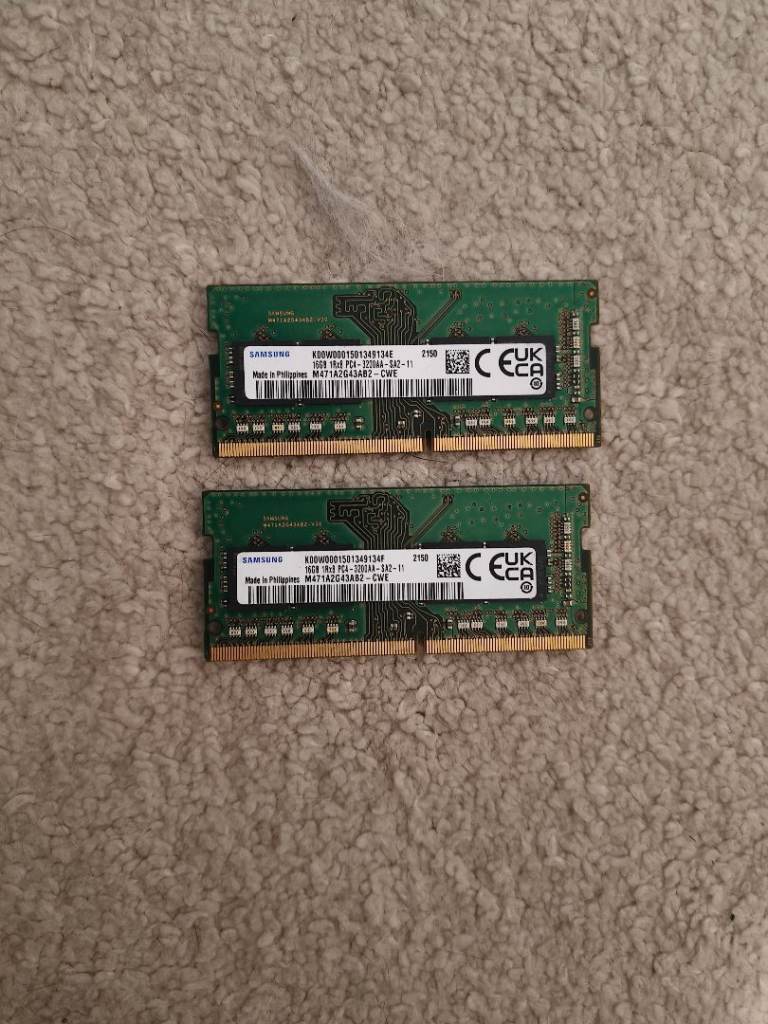 32 GB (2x16) Samsung PC4-25600 3200 Mhz DDR4 memory 260 Pin
