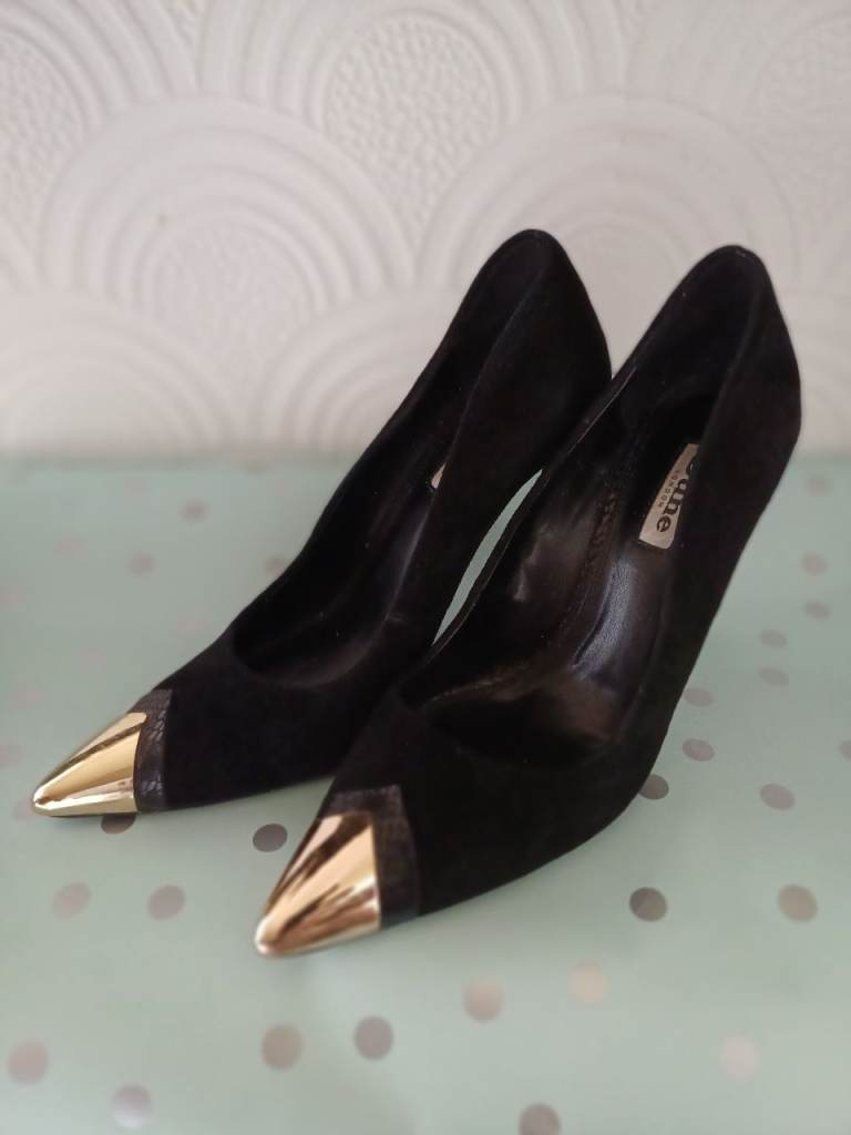 Shoes Black Suede Dune London Stilleto with gold like tip