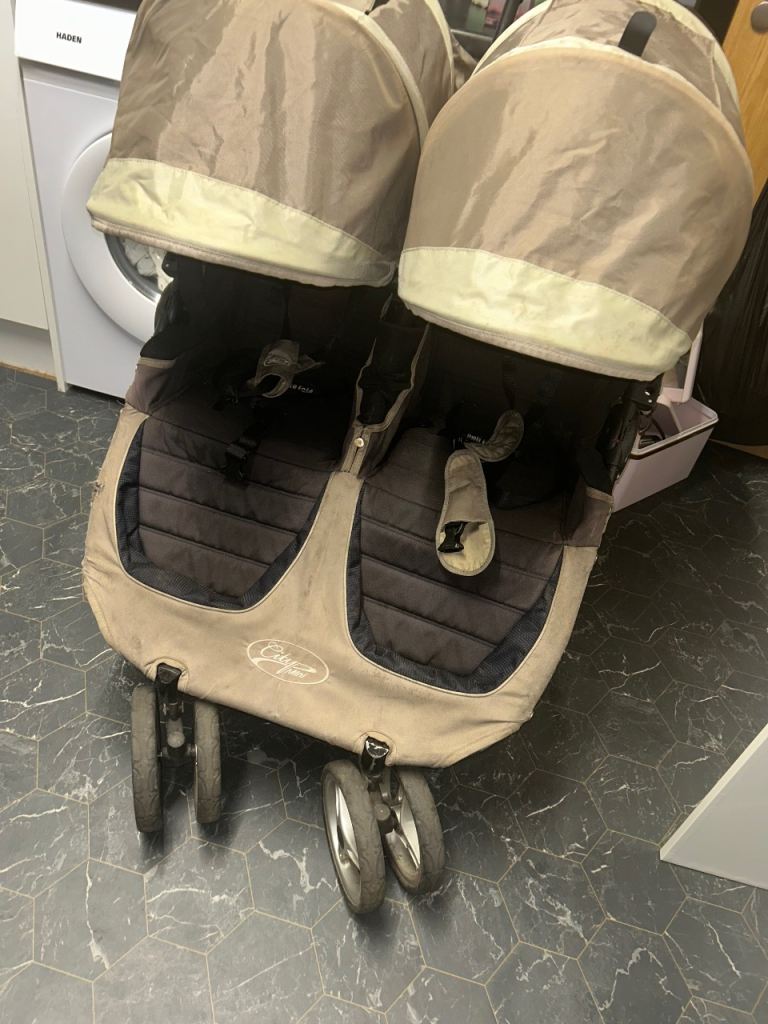 Baby Jogger City Mini Double Pushchair – Beige, Fair Condition