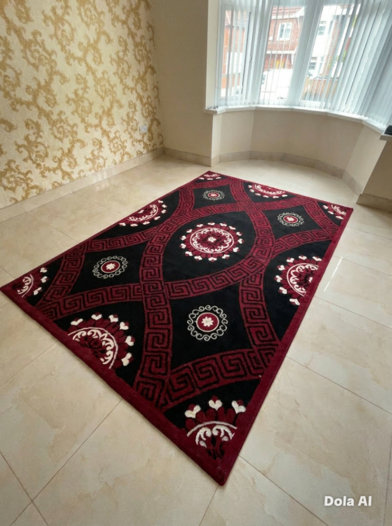 *** HOT DEALS*** Large Luxury Greek Key Area Rug - 2m x 3m - Black & Deep Red