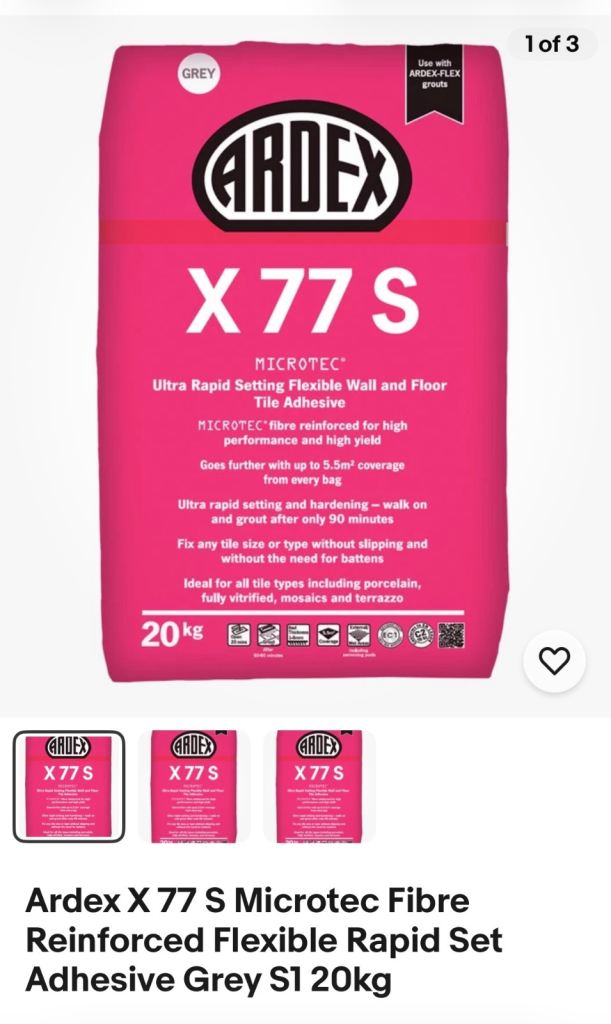 Standard Setting Tile Adhesive Ardex X77 Grey Flexible Microtec Fibre Reinforced