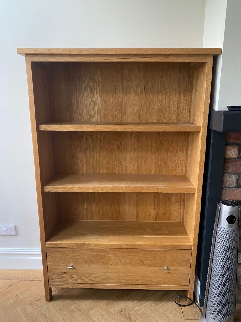 Solid oak bookshelf and drawer