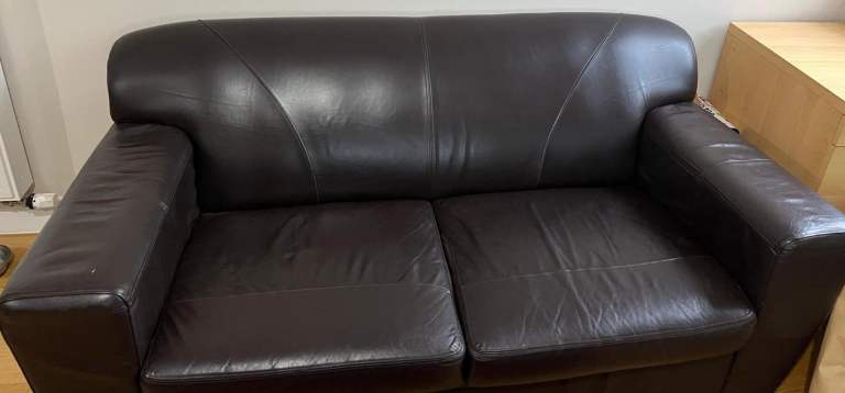 Brown Leather Two-Seater Sofa – Good Condition