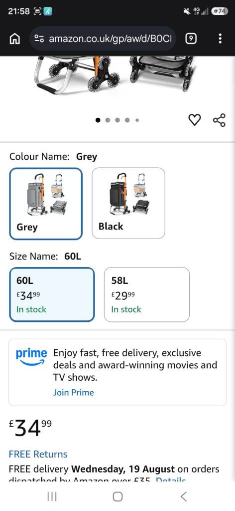 VOUNOT 60L Folding Shopping Trolley – Grey, New