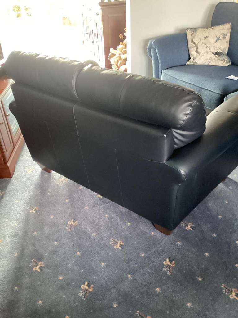 Italian leather blue two seater soft and chair 