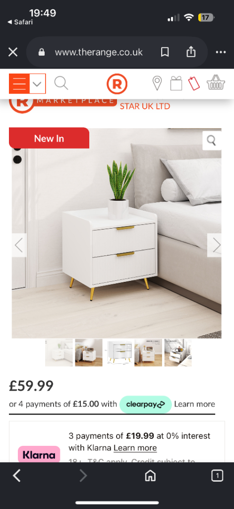 X2 bedside table with drawers