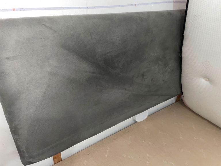Grey double divan bed with head board 