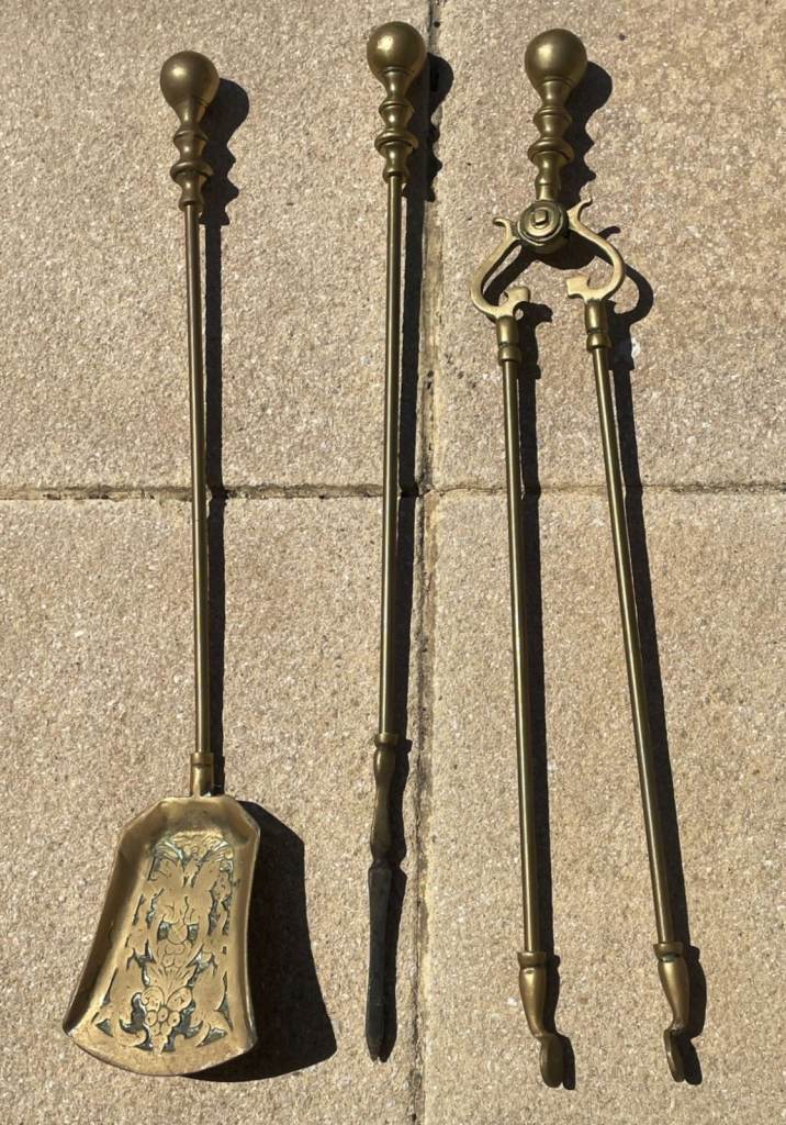 Victorian Brass Fireplace Companion Set - Shovel, Poker, Tongs Approximate length 70cm £65ono