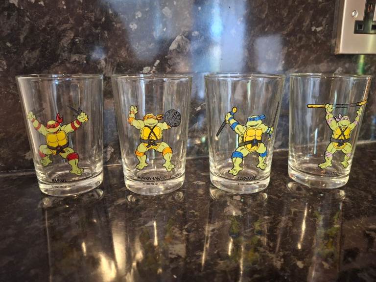 Vintage 1990s Set of 4 TMNT Teenage Mutant Ninja Turtle Glasses 