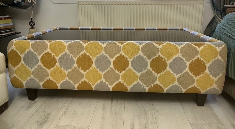 Vintage Upholstered Glass-Top Coffee Table