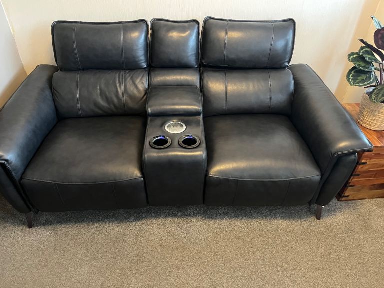 Real Leather 2-Seater Cinema Style Sofa with Wireless Charger & USB Ports