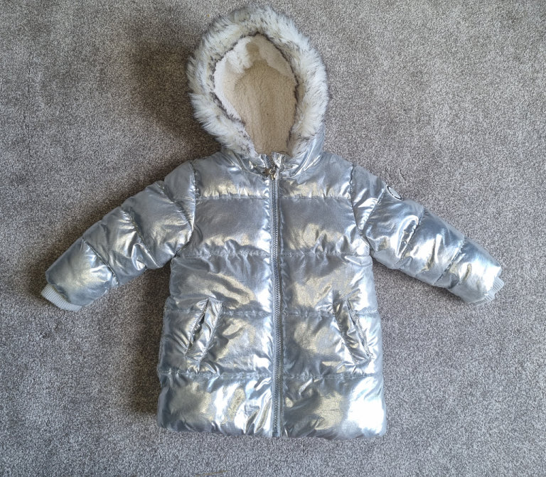 Girls Jacket 18-24 Months 2-3 Years Silver Warm Padded Thick  Coat Jacket Hood