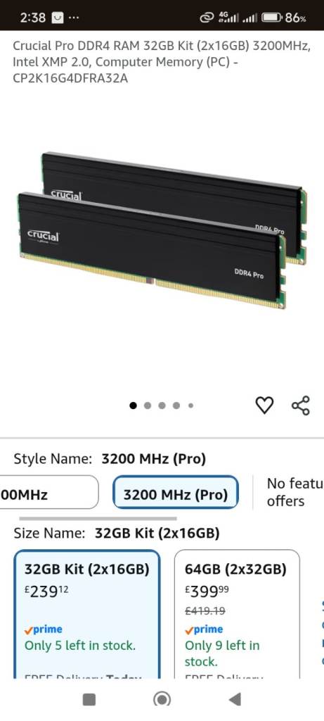 DDR4 ram - 32GB - 3200mhz (2x16gb) with warranty 