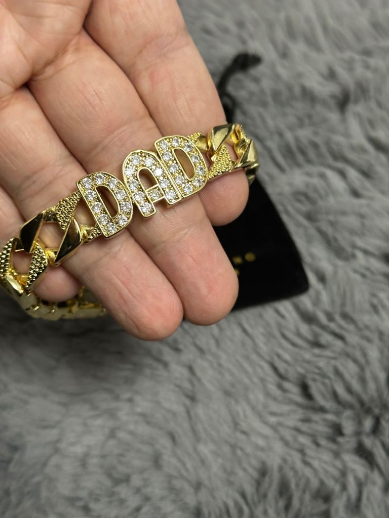 BLING KING LONDON Gold 'DAD' Curb Bracelet with Stones – New