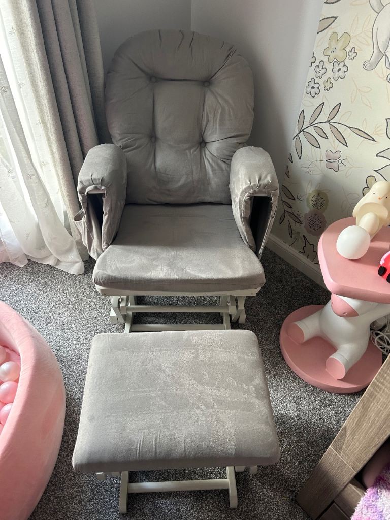 Grey and whit nursing chair and stool