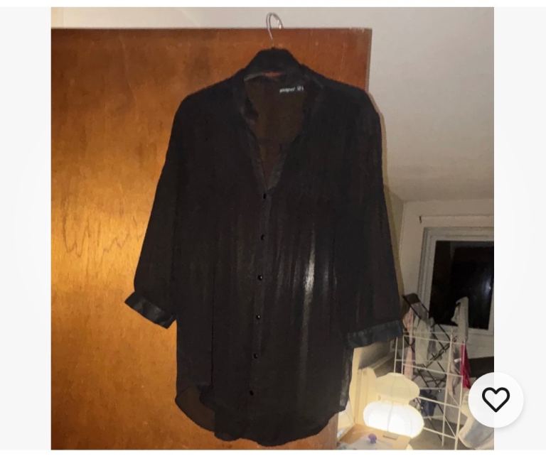 Woman’s Black Sheer Button-Up Blouse  - Size 14 - Good Condition