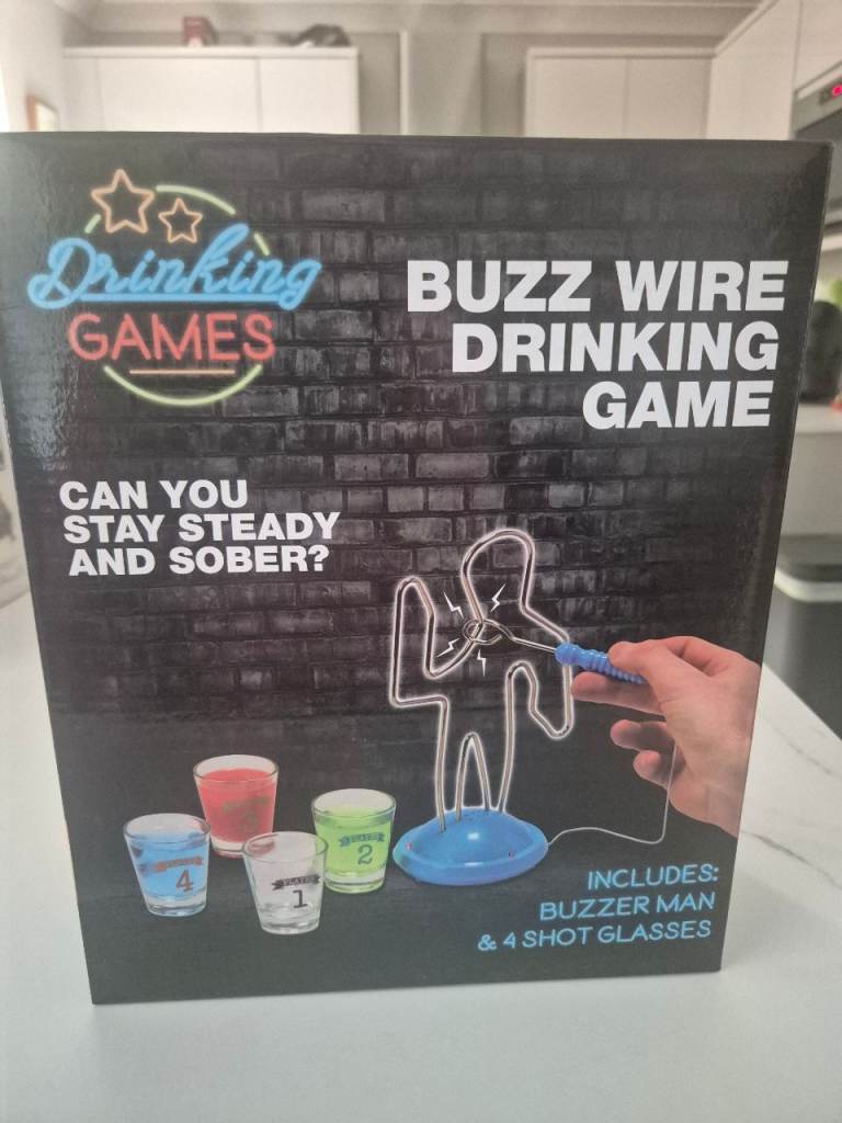 Buzz Wire Drinking Game with 4 Shot Glasses – New in Box