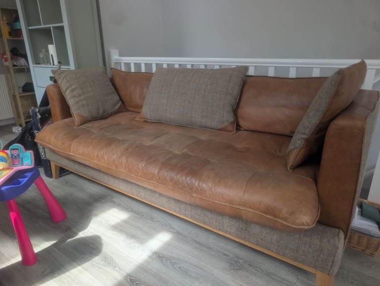 3-Seater Brown Leather Sofa - Good Condition