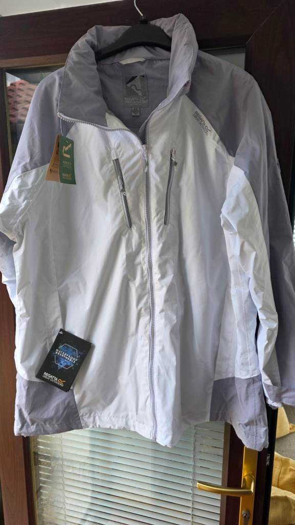 Waterproof Jacket By Regatta – White & Grey, Brand New with Tags