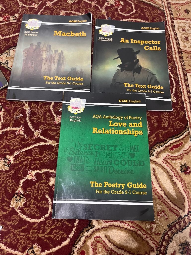 GCSE English Textbooks: Macbeth, An Inspector Calls, Poetry – Good Condition