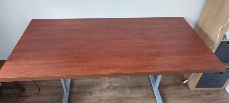 Brown Wooden Desk with Metal Legs – Good Condition