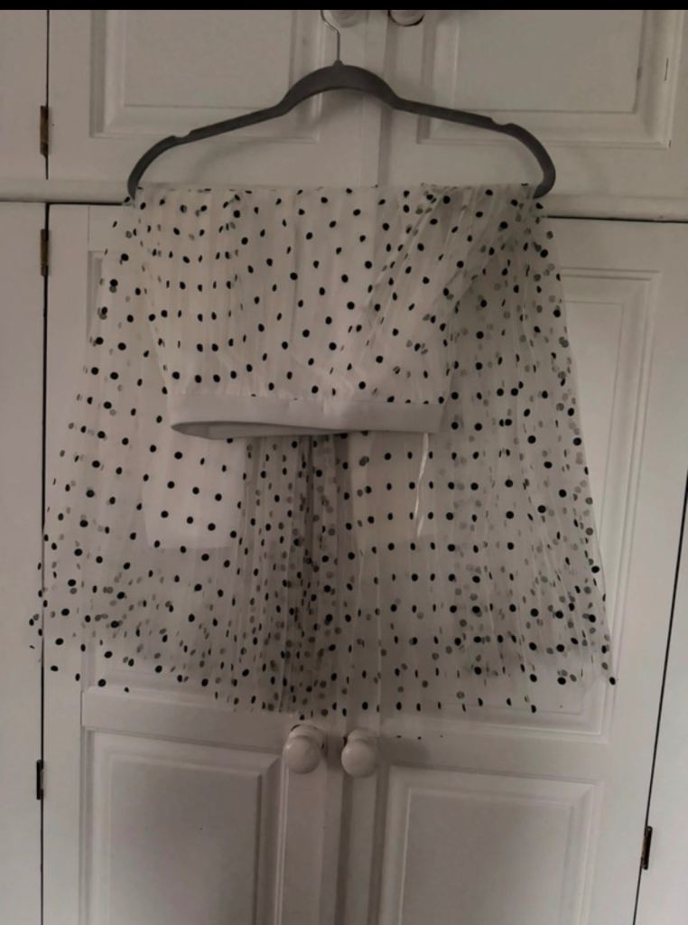 Blue vanilla polka dot pleated tulle maxi skirt 