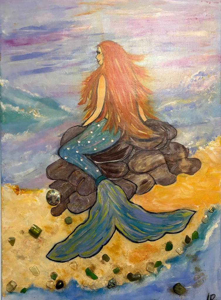 Pair of original mixed media canvas paintings(2) Mermaids, mythical, magic unique girls room decor