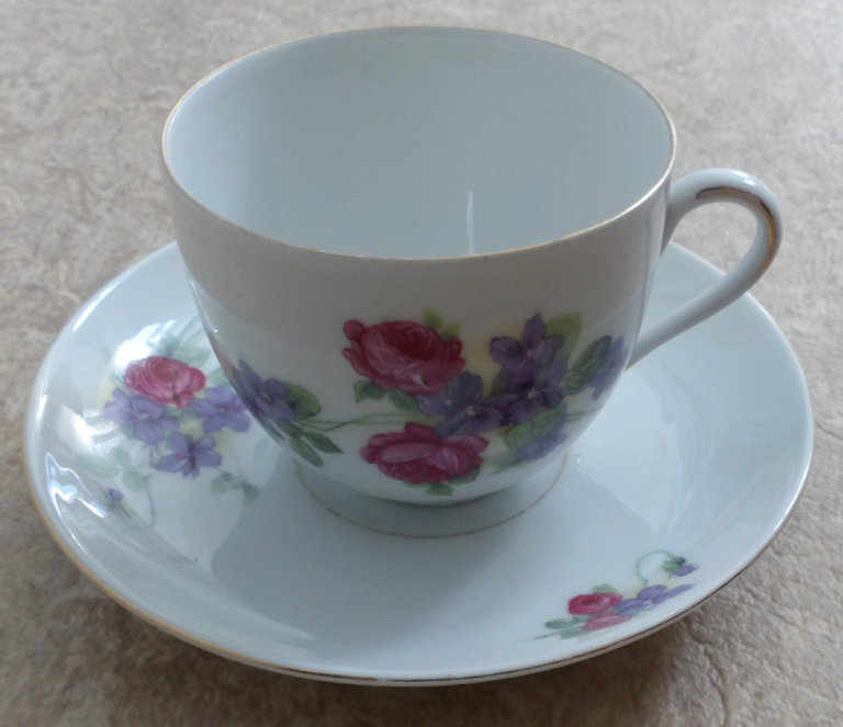 Bone China Tea Cup and Saucer - Victoria Czecho-Slovakia on base