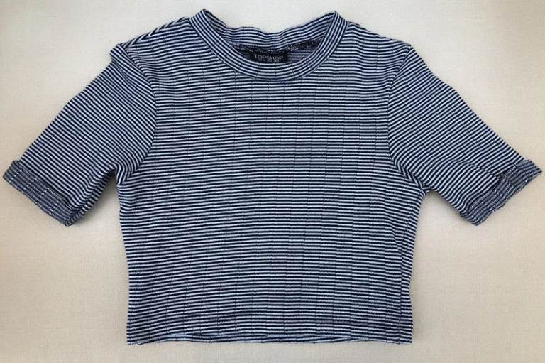 image for Topshop black/white fine striped cropped top Size 8 VGC £5 ONO