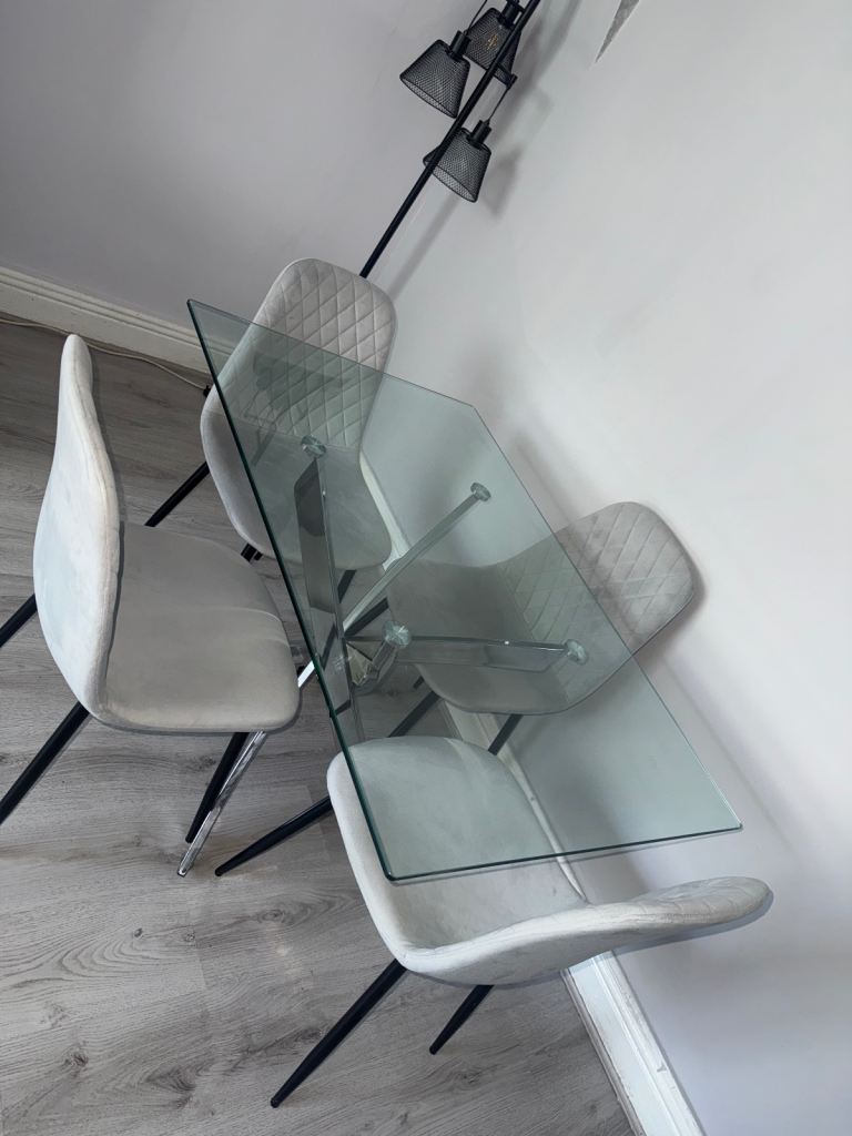 4 Grey Velvet Chairs – Good Condition