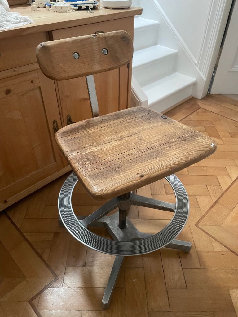 Vintage Wooden Swivel Office Chair - Industrial Style