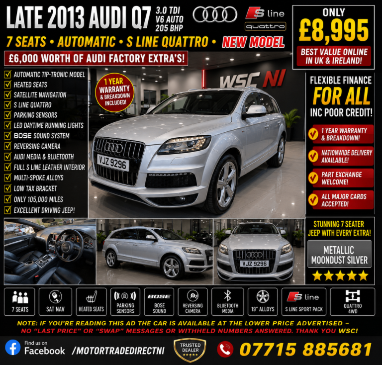 LATE 2013 AUDI Q7 3.0 S LINE QUATTRO V6 AUTO 205 BHP 7SEATS✅NEW MODEL✅TOP SPEC!✅FINANCE!✅SERVICED