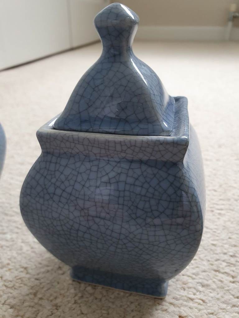 Small decorative pottery containers with lids - Set of 3