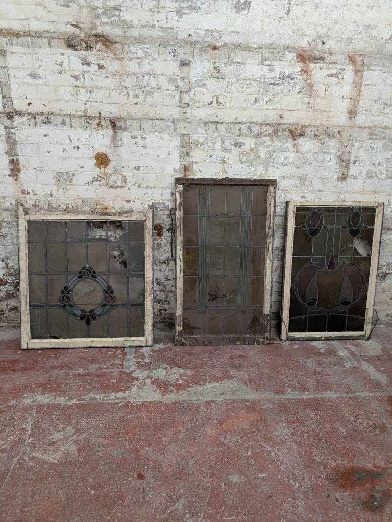 3 x Antique Stained Glass Windows