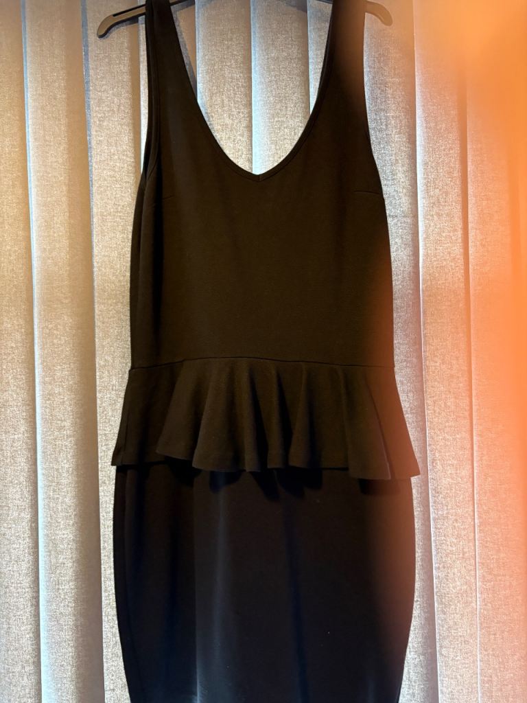 River Island Black Peplum Dress – Size 14, Good Condition