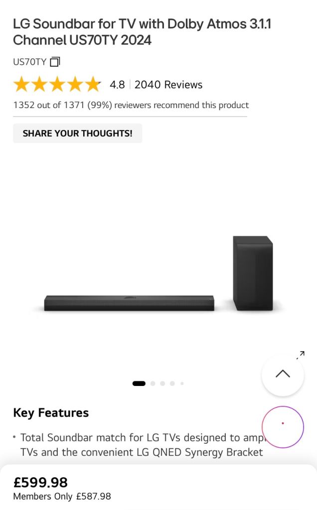 LG US70TY 5.1.3 soundbar + subwoofer - wireless sound system for TV and home cinema