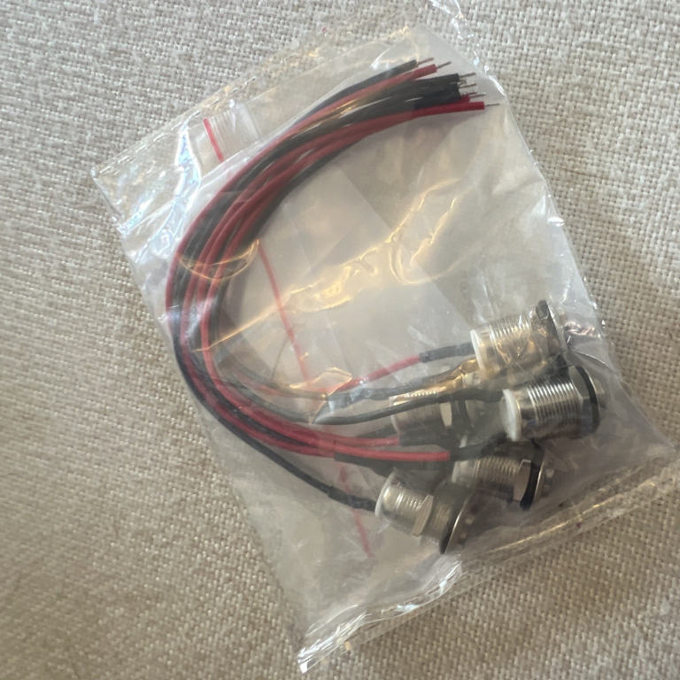 5x 12mm Metal Panel Mount Self-Reset Push Button Switch 15cm Leads 2 Pin