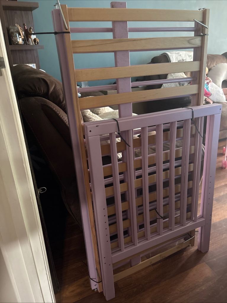 Mokee space saving cot in lilac